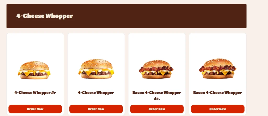 Burger King 4-Cheese Whopper Menu
