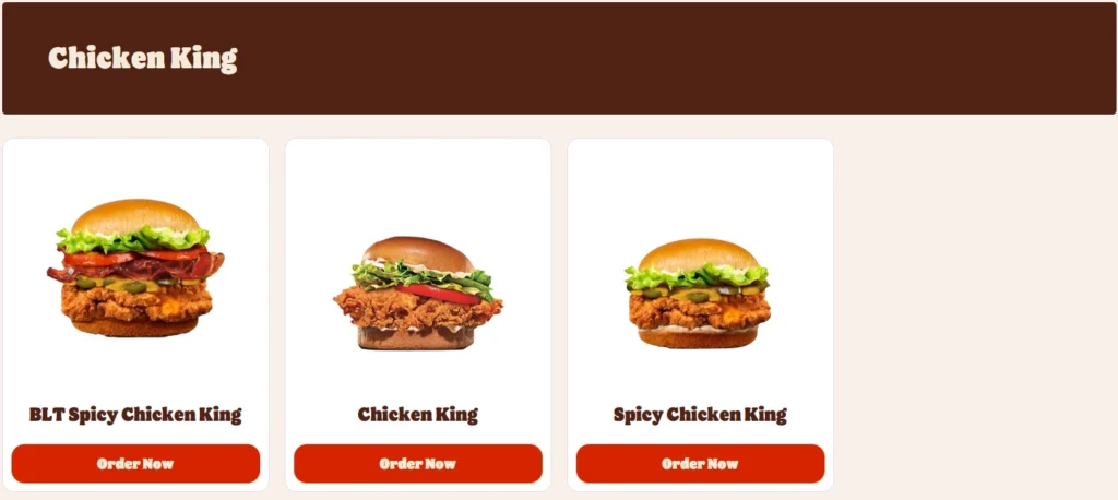 Burger King Chicken King Menu