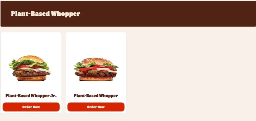 Burger King Plant-Based Menu