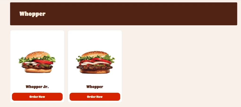Burger King Whopper Menu