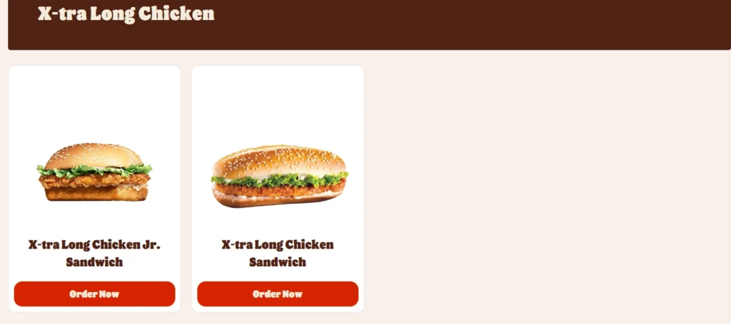 Burger King X-tra Long Chicken Menu