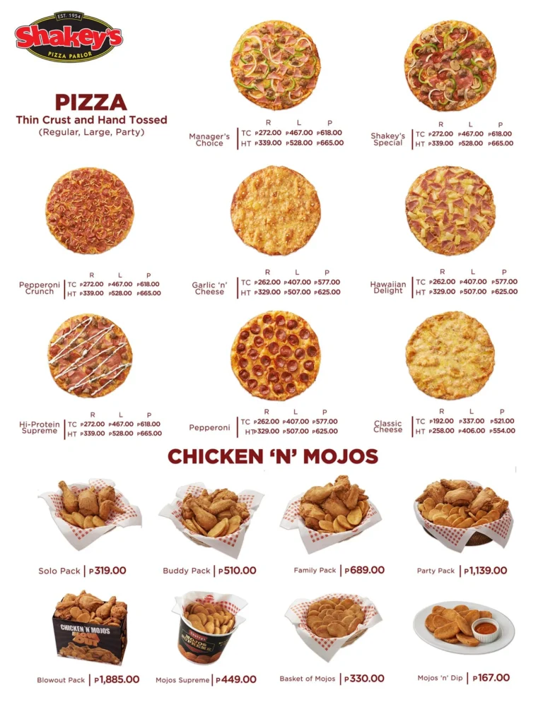 Shakeys Pizza Menu & Updated Prices Philippines 2024